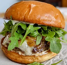 Crave truffle burger with arugula